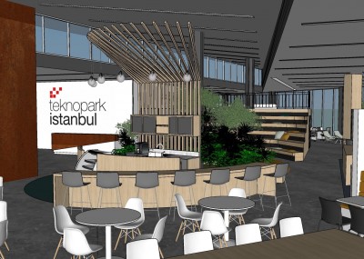 Teknopark İstanbul Co-work building and interiors project is on the concept design stage.